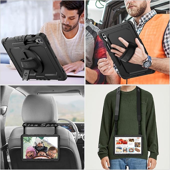 SEYMAC stock Case for Samsung Galaxy Tab S10 Plus/ S9 FE Plus/ S9 Plus 5G Tablet 12.4'' Case with Screen Protector Pencil Holder [360 Rotating Hand Strap] &ampStand Drop-Proof Black1