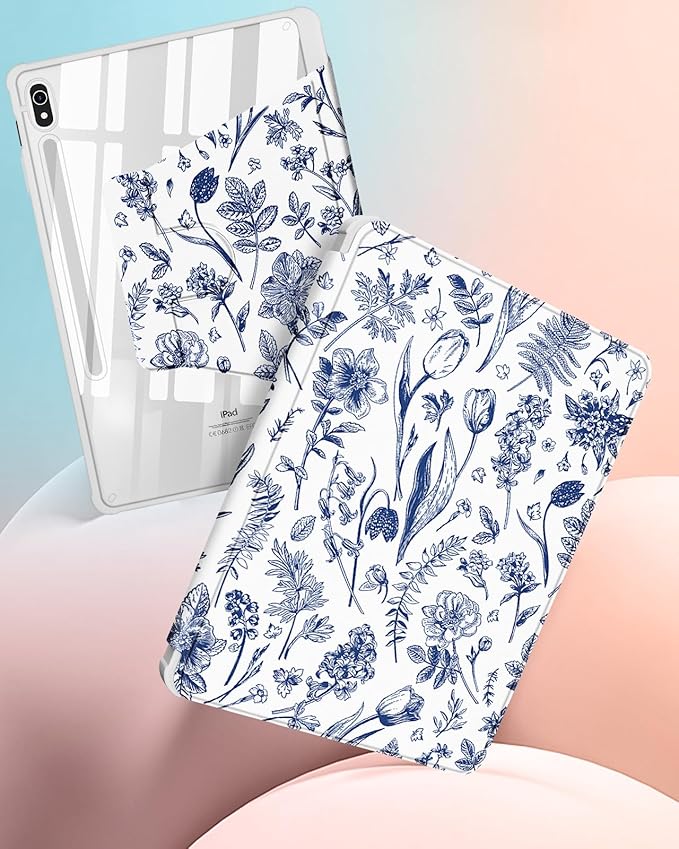for Samsung Galaxy Tab S10 Fe Case - Tab S9 Fe/S9 Case with Pencil Holder Women Girls Cute Girly Pretty Floral Unique Aesthetic Design Teens Rotating Tablet Cases Cover
