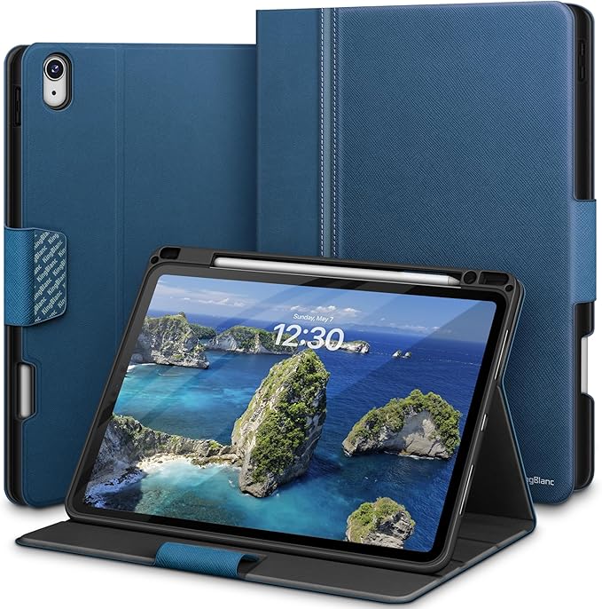 KingBlanc for iPad Air 13-inch Case (M4 2026/M3 2025/M2 2024) with Pencil Holder PU Leather Durable Protective Stand Cover Auto Wake/Sleep Multi-Angle for Viewing/Typing Magnetic Clasp Blue