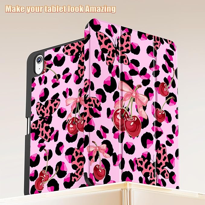 Tuiklol Case for iPad 10.2 Inch 2021 2020 2018 Release 9th / 8th / 7th Generation Built-in Pencil Holder TPU Protective Stand Back Cover Trifold Stand-Auto Wake/Sleep Butterfly Cherry