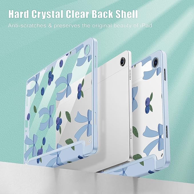 Tuiklol for Samsung Galaxy Tab A9+ Tablet 11” / A9+ Plus 2024 2023Buit-in S-Pen Holder with Clear Protective Cover Transparent Back Shell Auto Wake/Sleep Samsung Tab A9 Plus CoverBlue-Berries