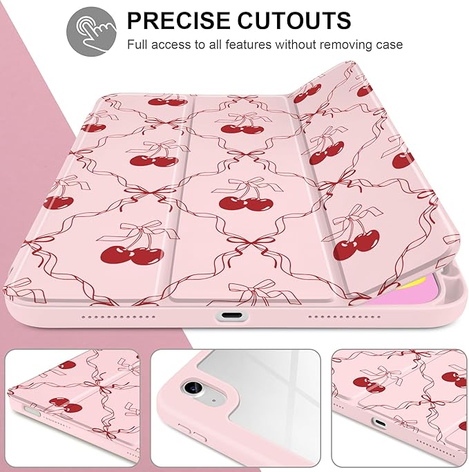 DONGKE Case for iPad (A16) 11th Generation 11 inch 2025 &amp iPad 10th Gen 10.9 inch 2022 [Built-in Pencil Holder] Clear Acrylic Back Trifold Stand Smart Cover Auto Sleep/Wake Ribbon Swirl