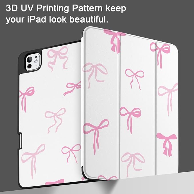 DONGKE Case for iPad Pro 13 inch (M5 2025 / M4 2024) – [Built-in Pencil Holder] Ultra Slim PU Leather Trifold Stand Cover with Soft TPU Back Auto Wake/Sleep - Pink Bows