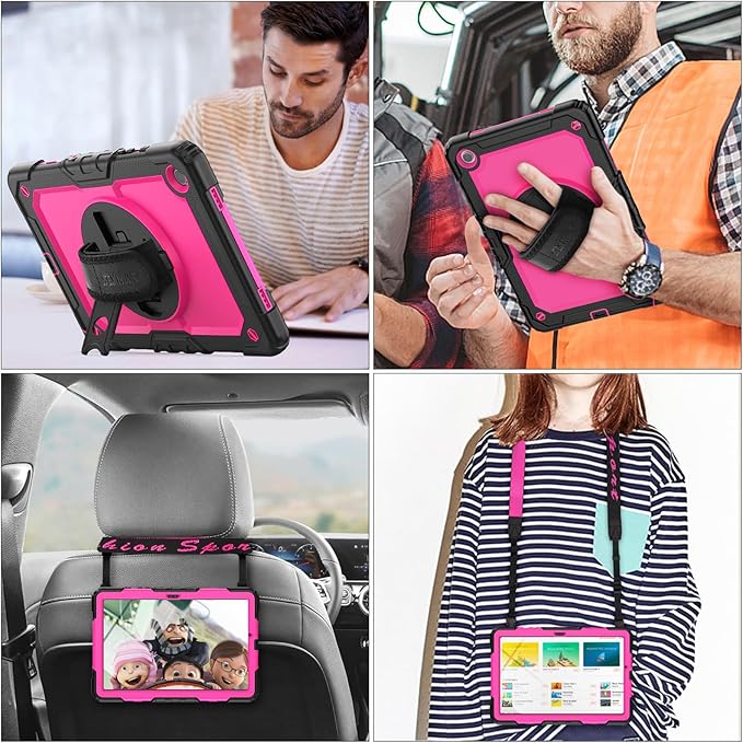 SEYMAC stock Case for Samsung Galaxy Tab A9 8.7'' Full-Body Drop Protection Case with Screen Protector Pencil Holder [360° Rotating Hand Strap] &ampStand Pink+Black