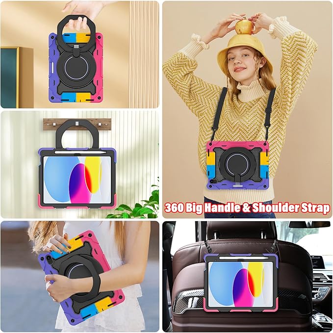 ROISKIN Case for iPad A16 11th Generation 11 Inch 2025 iPad 10th Generation Case 10.9 for Kids with Screen Protector360 Kickstand &amp HandlePen HolderShoulder StrapHeavy Duty Drop Protection