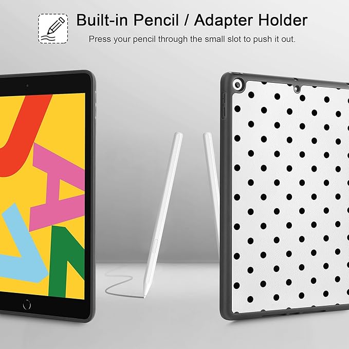 Tuiklol Case for iPad 10.2 Inch 2021 2020 2018 Release 9th / 8th / 7th Generation Built-in Pencil Holder TPU Protective Stand Back Cover Trifold Stand-Auto Wake/Sleep Spot-White