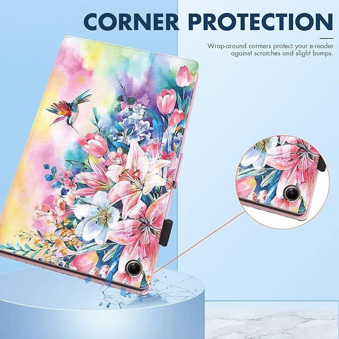 Dteck for Fire HD 8 Tablet Case (8th/7th/6th Generation-2018/2017/2016 Release) 8 Slim Folio Case with Auto Sleep Wake &amp Stand Function Hand Strap Protective PU Leather Cute Cover Pink Blosso