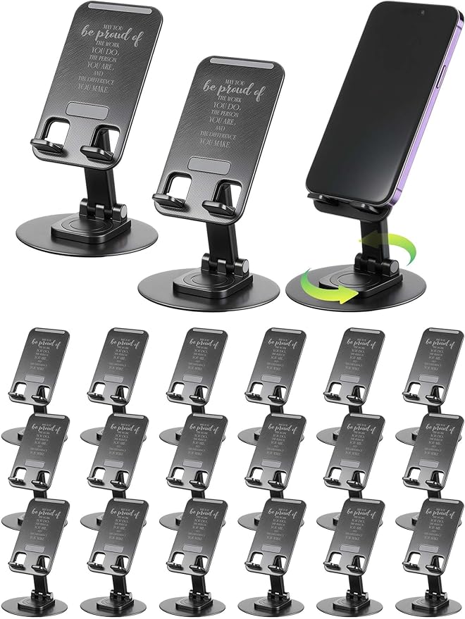 20 Pcs Employee Appreciation Gifts Bulk 360 Rotating Phone Stand for Desk Cell Phone Holder with Inspiring Quote Thank You Gift for Worker Teachers Nurses (Work Pride)