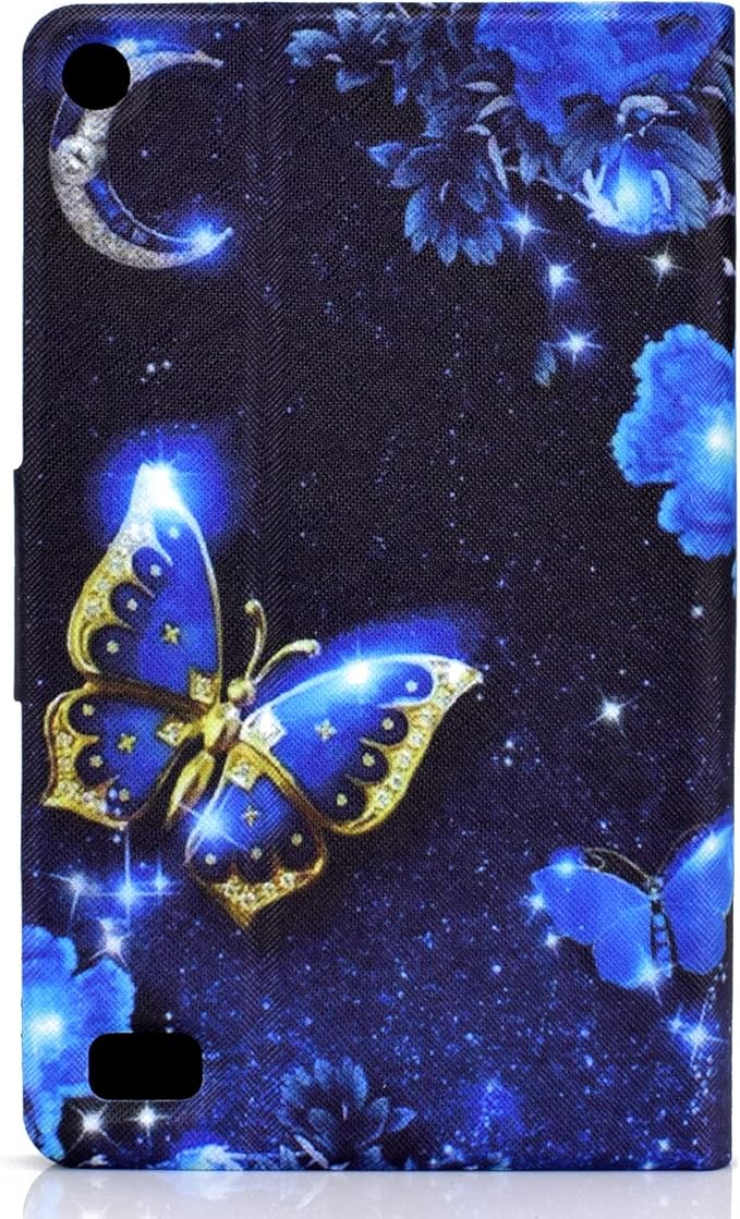 Case for Kindle Fire 7 Tablet Case (9th/7th/5th Generation 2019/2017/2015 Release) PU Leather Slim Folding Stand Book Wallet Shockproof Cover with Pockets [Auto Wake/Sleep] Blue Butterfly