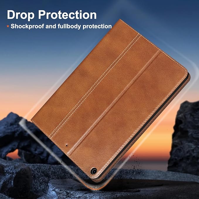 Gexmil Leather Case for iPad 10.2 Inch 9th/8th/7th Gen 2021/2020/2019Premium Cowhide Folio Cover with Auto Wake/SleepAdjustable Stand Anti FingerprintVegetable Tanned Brown