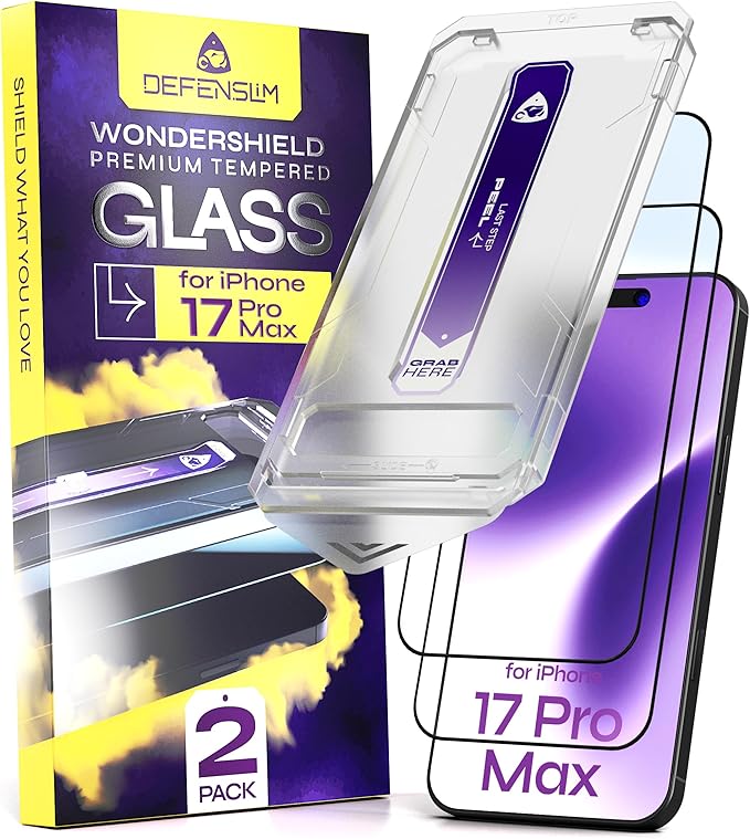 Defenslim for iPhone 17 Pro Max Screen Protector (2Pack) 6.9 Tempered Glass 9H Hardness Ultra HD Clear Case Friendly Easy Auto-Dust &amp Align Install Kit WonderShield