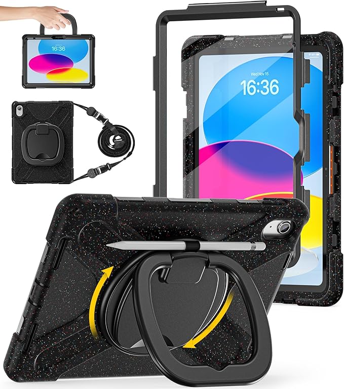 BATYUE Case for iPad (A16) 11th/10th Gen 11''/10.9'' 2025/2022 - Heavy Duty Shockproof Cover with 360° Rotating &amp 180° Folding Stand Screen Protector Shoulder Strap &amp Pencil Holder | Carniva