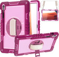 Shockproof Case for Samsung Galaxy Tab S10 FE+/FE Plus 13.1 Tablet with Shoulder Strap Techcircle Heavy Duty Rotating Kickstand Rugged Defender Case w/Adjustable Hand Strap Rose+Pink