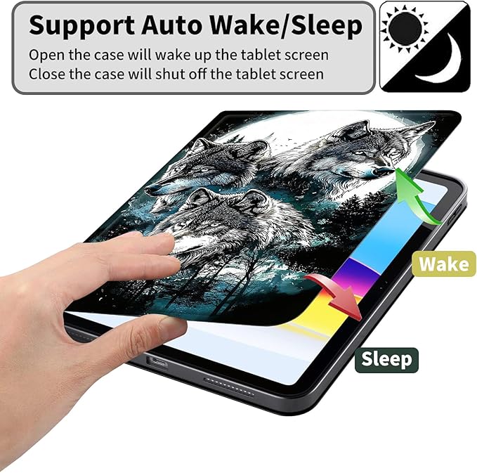 Case for Amazon Kindle Fire HD 10 and Fire HD 10 Plus 10.1 Tablet Case (13th/11th Generation 2023/2021 Release) Slim Fit PU Leather Cover with Auto Sleep/Wake - Gray Wolf Under The Moon