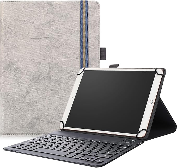 Neezee for 10.1” Tabtrust T10B-B/DEERTiME E6 Tablet Case with Keyboard – Universal Slim 2-in-1 Protective Folio Cover (Grey Tabtrust T10B-B/DEERTiME E6)
