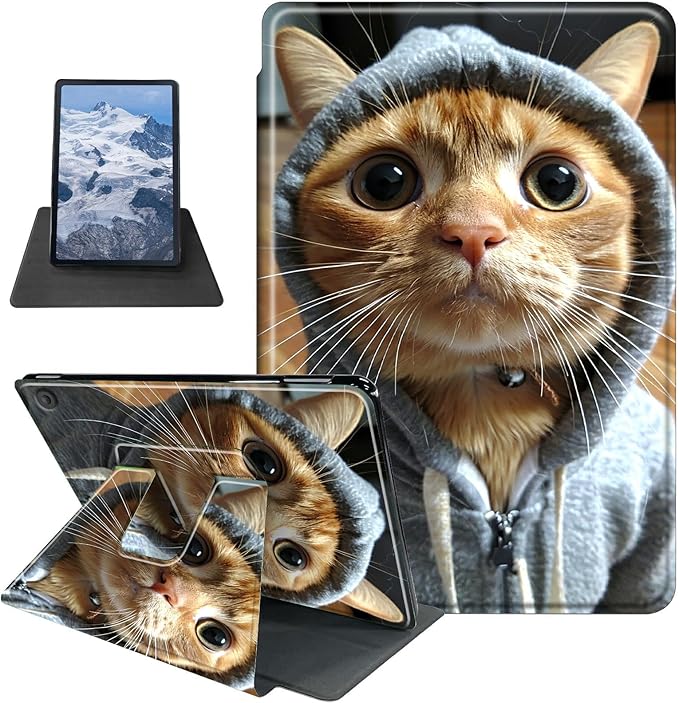 Case for Kindle Fire HD 8 Tablet (8th/7th/6th Generation 2018/2017/2016 Release) Big Eyes Cat Theme 360 Degree Rotating Stand Protective Cover with Auto Sleep/Wake for HD 8 Tablet