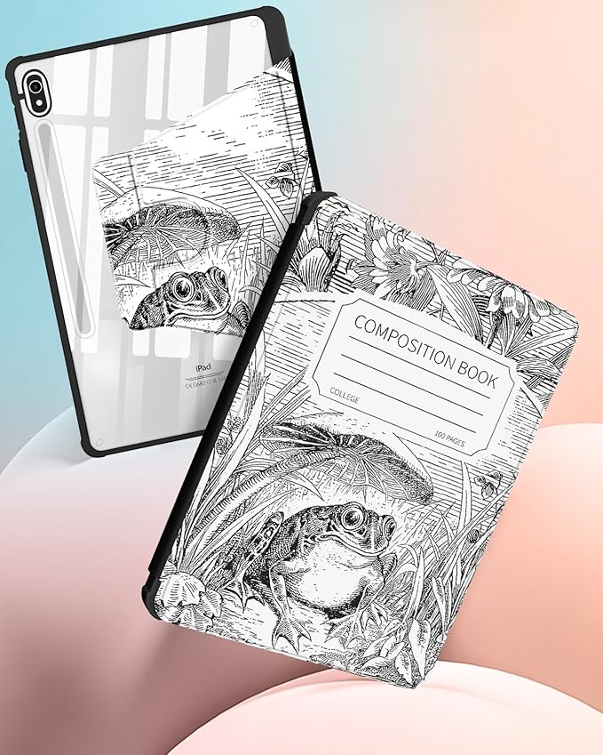 for Samsung Galaxy Tab S10 Fe Case - Tab S9 Fe/S9 Case with Pencil Holder Women Girls Cute Girly Pretty Frog Unique Aesthetic Design Teens Rotating Tablet Cases Cover