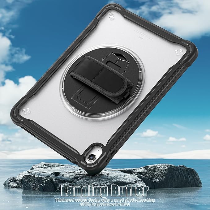Case for iPad (A16) 11th/10th Generation 2025/2022 11/10.9 inch Rugged Shockproof Protective Cover with Screen Protector 360° Rotating Hand Strap&ampStand Pencil Holder Transparent Black