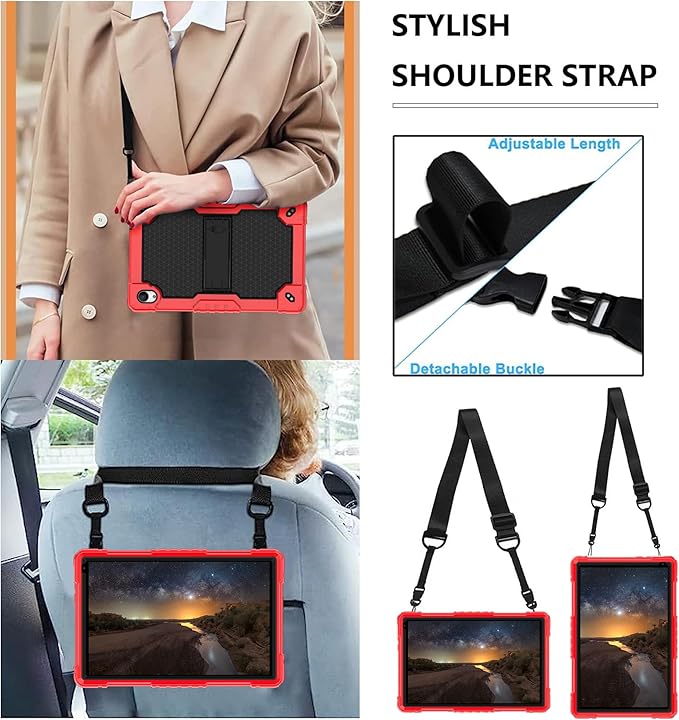 Deomoil for Urao C107/Jeazans OC101/C107 10.1 inch Tablet Hybird Case with Stand with 2 PCS Screen Protector for HiGrace C107/ZOFYWNAS C107/Freeski C107/Pswarfd 10.1 inch Tablet (Red/Black)
