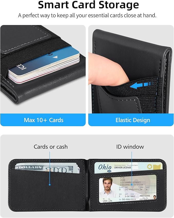 For Magsafe Wallet Stand Strongest Magnetic Wallet for iPhone 17/16/15/14/13 Series for iPhone Walle t with Adjustable Stand ID Window 4 Card Slot Hold 10 Card VeganLeather RFID Blocking Black