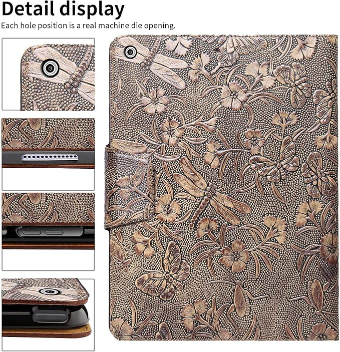 Gexmil Case for iPad 10.2 Inch9th/8th/7th Generation(2021/2020/2019) Genuine Leather Cover with Pencil HolderCowhide Folio CoverAuto Sleep/Wake Anti SlipButterfly Pattern