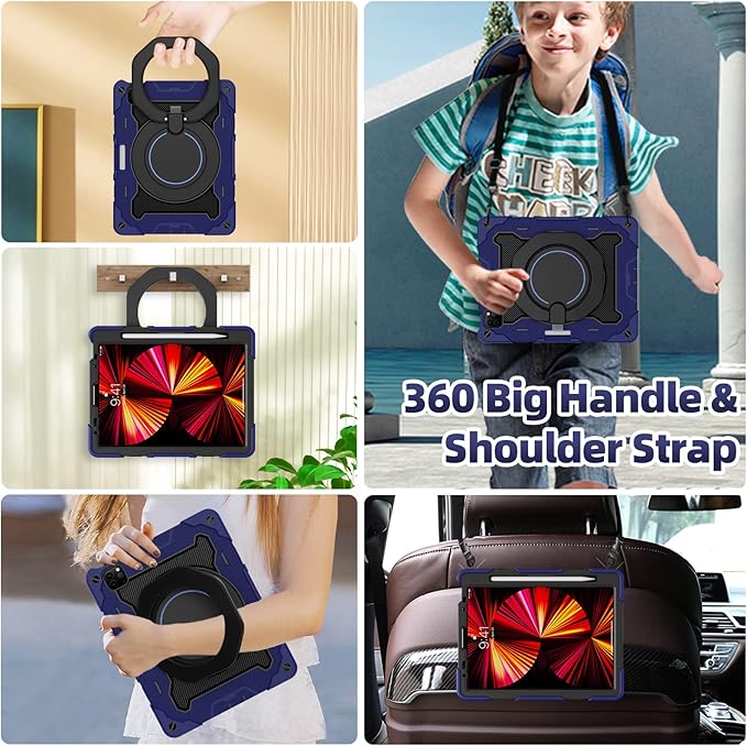 ROISKIN for iPad Air 11 inch M4/M3/M2 Case iPad Pro 11 inch 4th/3rd/2nd/1st GenerationiPad Air 5th/4th 10.9 inch CaseHeavy Duty Shockproof with 360 Stand Handle Shoulder Strap Pen Holder for Kids