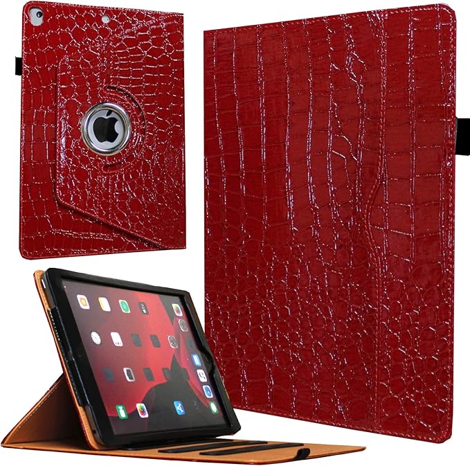 Case for iPad 9th 8th 7th Generation 360 Rotating Smart Cover Folio Stand with Pocket Auto Wake Up/Sleep for 2021 2020 2019 iPad 10.2 A2197 A2198 A2199 A2200 A2602 A2603 (Crocodile)