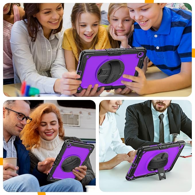 Timecity Case for Samsung Galaxy Tab A11+ Plus / A9+ Plus 11 Inch - Heavy Duty Protective Cover with Screen Protector Rotating Stand Shoulder Strap &amp Pencil Holder | Kids-Friendly (Purple)