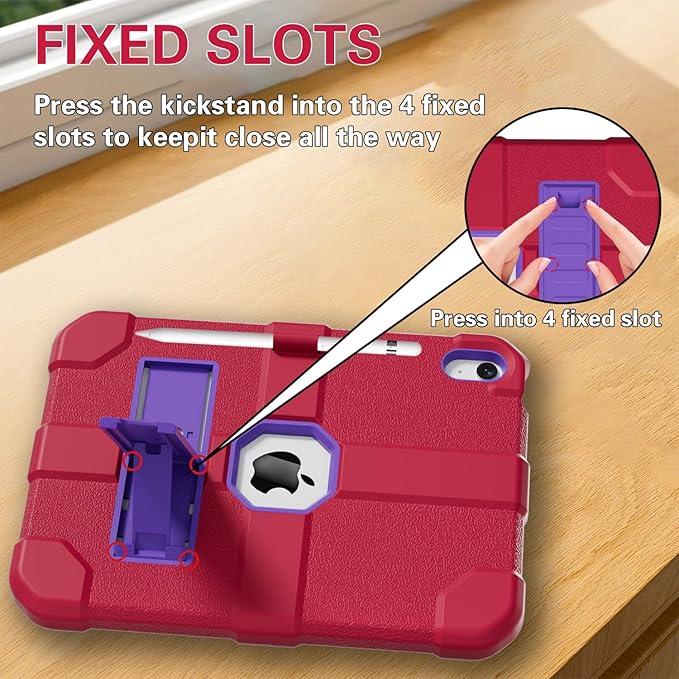 Case for iPad (A16) 11th Generation 11 Inch 2025 / iPad 10th Generation 10.9 Inch 2022 Rugged Heavy Duty Protective Cover [Built-in Pencil Holder ] for iPad 11/10 Gen (Rosered/Purple)