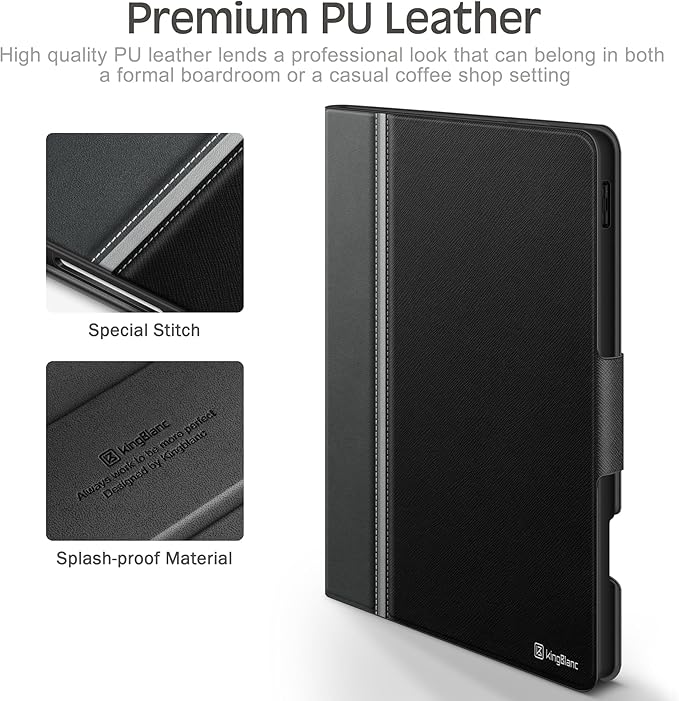 KingBlanc for iPad Air 13-inch Case (M4 2026/M3 2025/M2 2024) with Pencil Holder PU Leather Durable Protective Stand Cover Auto Wake/Sleep Multi-Angle for Viewing/Typing Magnetic Clasp Black