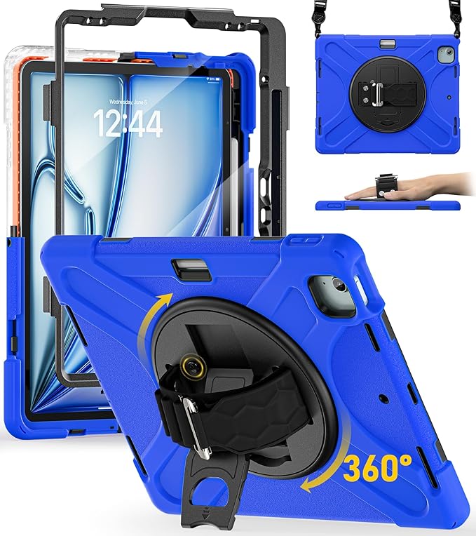 BRAECN Case for iPad Air 13 Inch 2026(M4)/2025(M3)/2024(M2) &amp iPad Pro 12.9''(2022/2021/2020/2018) Full-Body Protection Screen Protector Pencil Holder 360° Rotating Handle Kicktand Kids Friendly