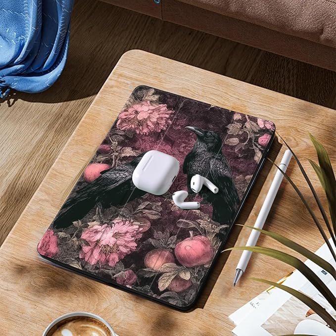 Sun Moon Star Case for Ipad Air 13 Inch M2 2024 Boho Retro Floral Cover Mystic Celestial Shell Auto Sleep/Wake Anti-Slip Shockproof Cover with Clear Back &amp Pencil Holder(Girls Women)
