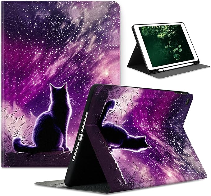 Compatible with iPad Air 13 inch Case (M3 2025 /M2 2024)/12.9 inch Case (6th/5th/4th/3rd 2022/2021/2020/2018) with Pencil HolderAuto Wake/Sleep Protect CoverCat Meditating Under A Nebula
