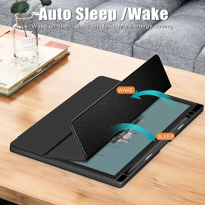 Case for BOOX Tablet Note Air 4 C/Note Air 3 C and B/W E Ink Tablet 10.3 ePaperSlim Drop Protection Tri-Fold Cover with Hard Shell Transparent Back and Pen Holder Stand Smart CoverBlack