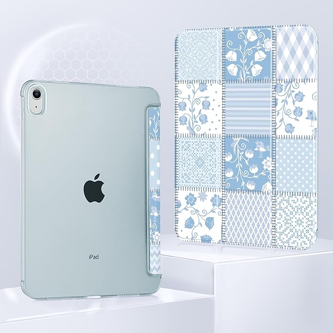 Case for iPad 11 inch A16 2025 Generation 11th / iPad 10.9 inch 10th Generation 2022 Smart Foldable Stand PC Clear Translucent Back Shell Auto Wake/Sleep Slim CoverPatchwork Floral