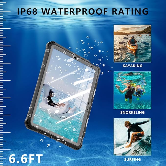 MRUOZRUI Waterproof Tablet Case for iPad Air 11inch 6th M2 2024/ 7th M3 2025 8th M4 2026 5/4 10.9inch Built-in Screen Protector Pencil Holder Fit with Magic Keyboard Strap Kickstand Black &amp G