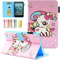7.0 inch All-New Amazon Kindle Fire 7 Tablet Case 9th/7th/5th Generation (2019/2017/2015 Release) with Stand Pencil Holder [Auto Wake/Sleep] PU Leather Folio Smart Cover Pink Candy Unicorn