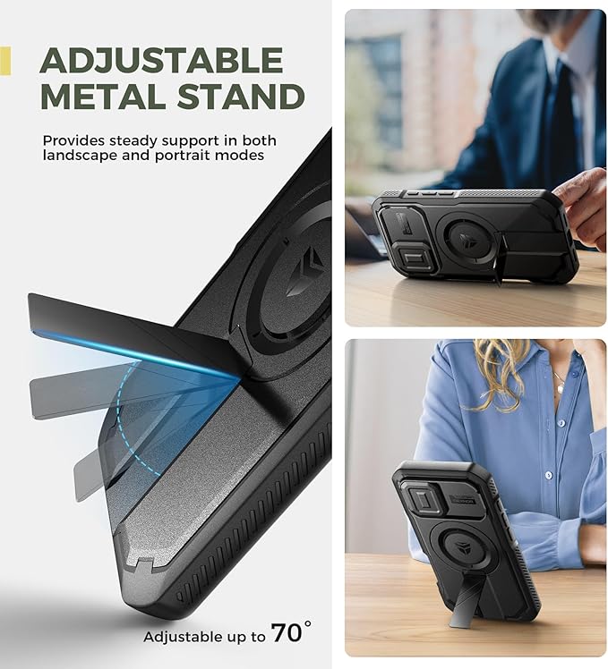 Dexnor for iPhone 16 Case with Slide Camera Cover &amp Adjustable Kickstand &amp Privacy Screen Protector Compatible with MagSafe Rugged Bumper Case Heavy-Duty Magnetic Protective Cover 6.1 InchBl
