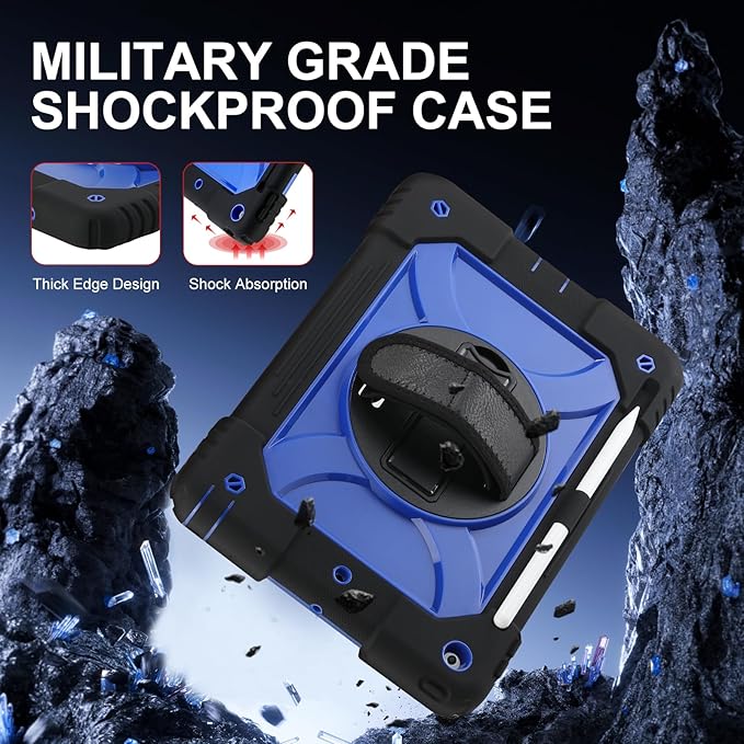 for iPad 9th/8th/7th Generation CaseiPad 10.2 Case 2021/2020/2019 with Cute Key Chain Rugged Protective Case with 360°Rotating Stand &amp Shoulder Hand Strap &amp Pen Slot for 10.2 Inch (Black+Bl