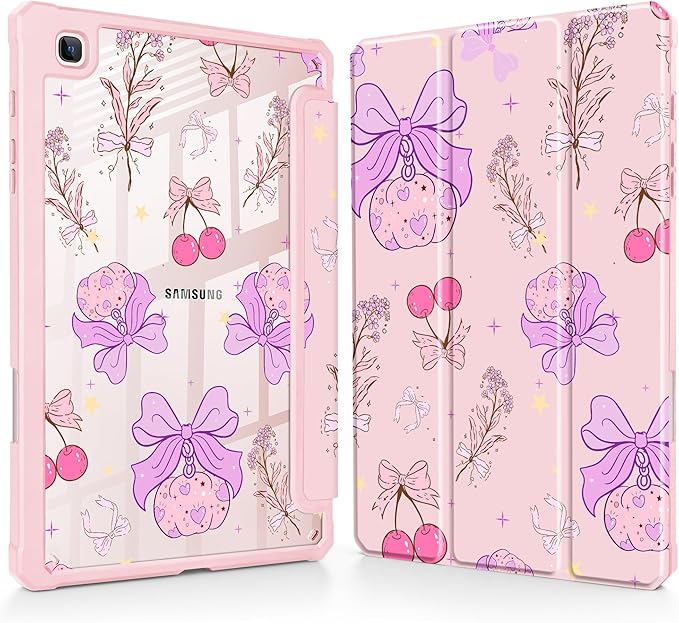 Mektron Case for Samsung Galaxy Tab S6 Lite 10.4 Inch 2024/2022/2020 with S Pen Holder Multi-Angle Viewing with Shockproof Cover Clear Shell + Trifold Stand + Auto Wake/Sleep Retro Wallpaper