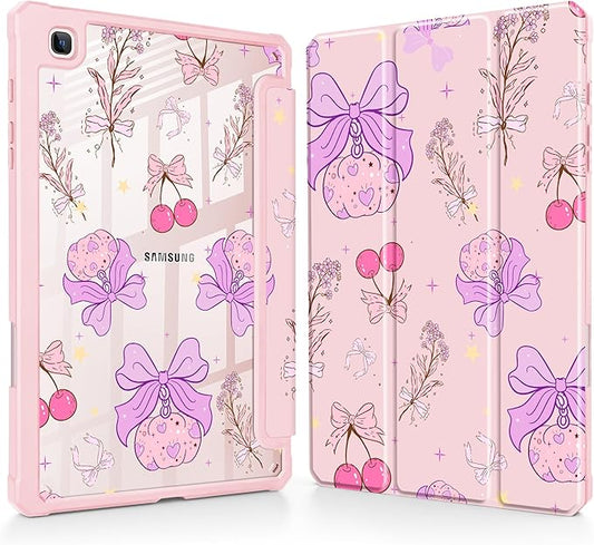 Mektron Case for Samsung Galaxy Tab S6 Lite 10.4 Inch 2024/2022/2020 with S Pen Holder Multi-Angle Viewing with Shockproof Cover Clear Shell + Trifold Stand + Auto Wake/Sleep Retro Wallpaper