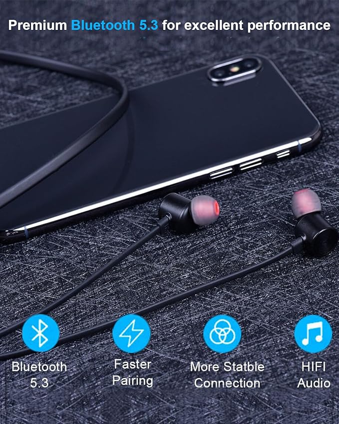 NANAMI Earbuds Update Bluetooth Wireless Headphones IPX7 Waterproof in-Ear Earphones with Mic Magnetic Neckband HiFi Stereo Deep Bass Noise Cancellation Headsets18 Hours Playtime for GymSports