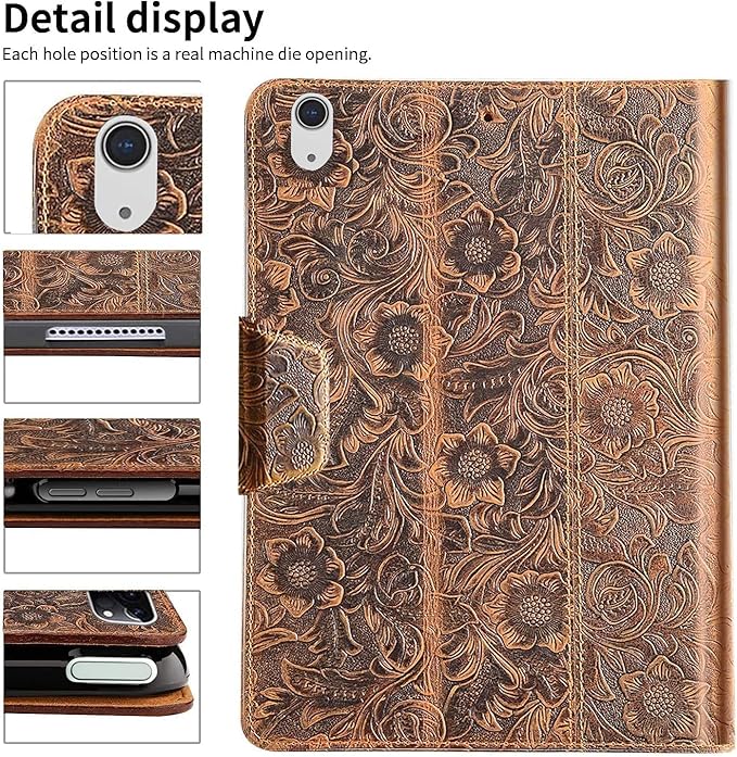 Gexmil Leather Case for iPad (A16) 11th Generation 11 Inch 2025 iPad 10th Generation 10.9 Inch 2022Protective Cover with Pencil HolderMagnetic Closure Auto Sleep/WakeFloral Brown