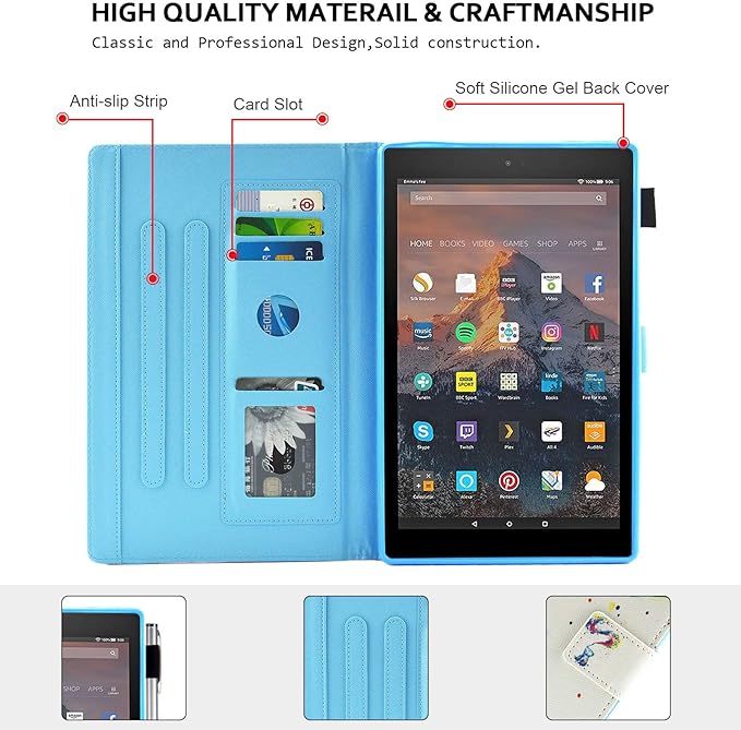 Case for Fire HD 8 (8th/7th/6th Generation 2018/2017/2016) Techcircle Multi-Angle View Stand Cute Pattern Slim Folding Leather Protective Cover with Card Slots Smart Sleep/Wake Colorful Elephant