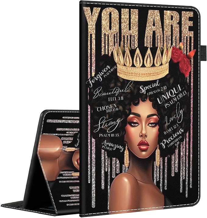 Case Fits Amazon Kindle Fire HD 8 &amp 8 Plus Tablet (12th Generation/10th Generation 2022/2020 Release) 8Multi-Angle Smart Stand Cover Auto Sleep/WakeAfrican American Afro Girl Inspirational Quot