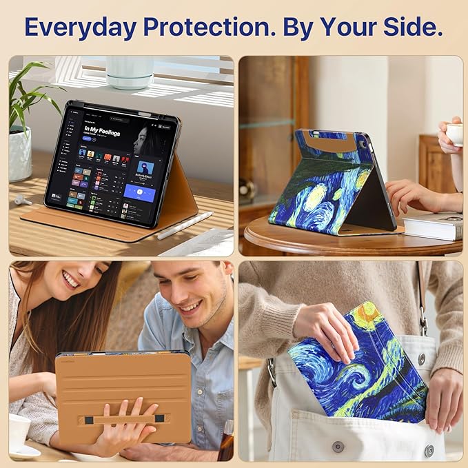 MoKo Case for iPad Air 13-inch (M4) 2026 / (M3) 2025 / (M2) 2024 with Pencil Holder &amp Hand Strap &amp Pocket Premium Leather Folio Stand Cover Multiple Viewing Angles Starry Night