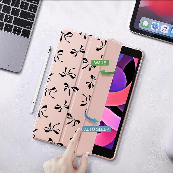Idocolors Cute Black Bow Case for 7.9 iPad mini 4/5 Tri-Fold Tablet Case with Auto Wake/Sleep &amp Pencil Holder - Vibrant Protective Cover for Women Girls and Teens (Pink)