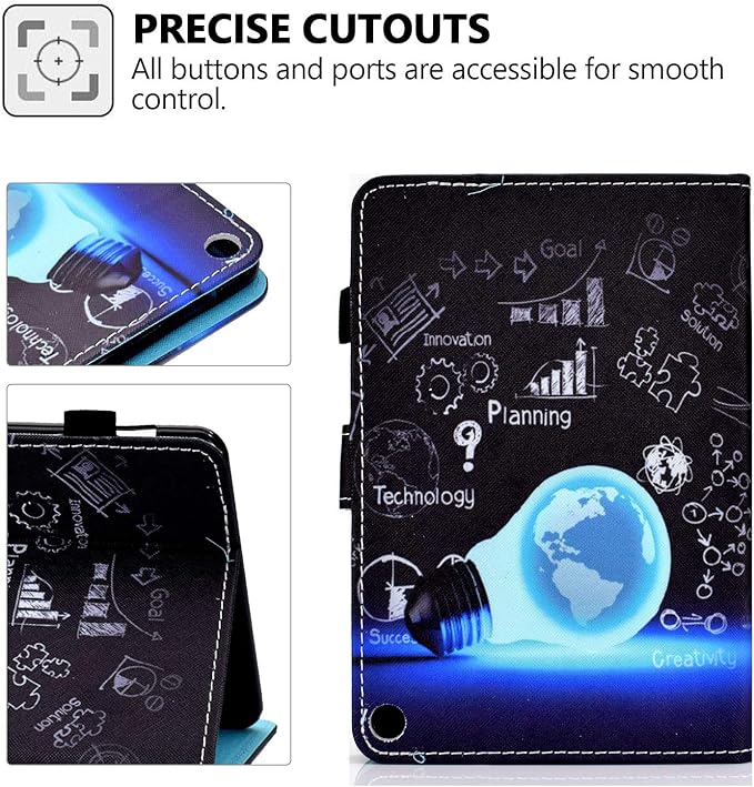 Case for Amazon Fire HD 8 Tablet 12th/10th Generation (2024/2022/2020) Techcircle Stand Folio PU Leather Magnetic Cover with Card Slots &amp Pen Holder Auto Sleep/Wake Bulb Science Lab