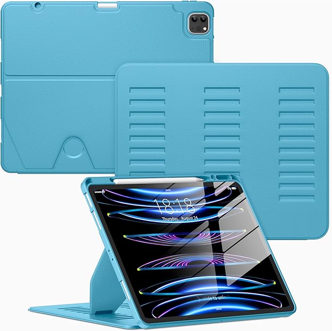 VIKESI Case for iPad Pro 12.9 6th / 5th / 4th / 3rd Generation Case 2022/2021/2020/2018Multiple Angles Magnetic Stand CoverShockproof Soft BackPencil Holderand Auto Sleep/WakeSky Blue