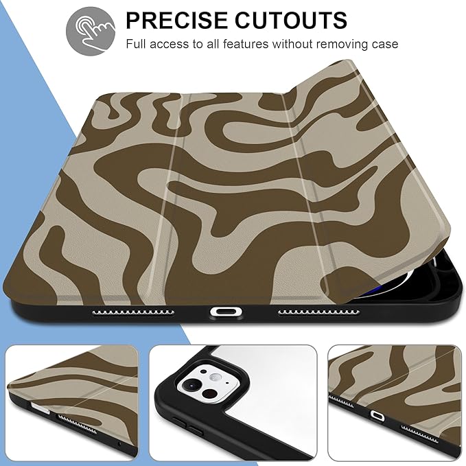 TWOLSKOO Case for iPad Pro 11-inch (M5 2025 / M4 2024) Clear Acrylic Back with TPU Bumper Pencil Holder Trifold Stand Auto Sleep/Wake Brown Waves